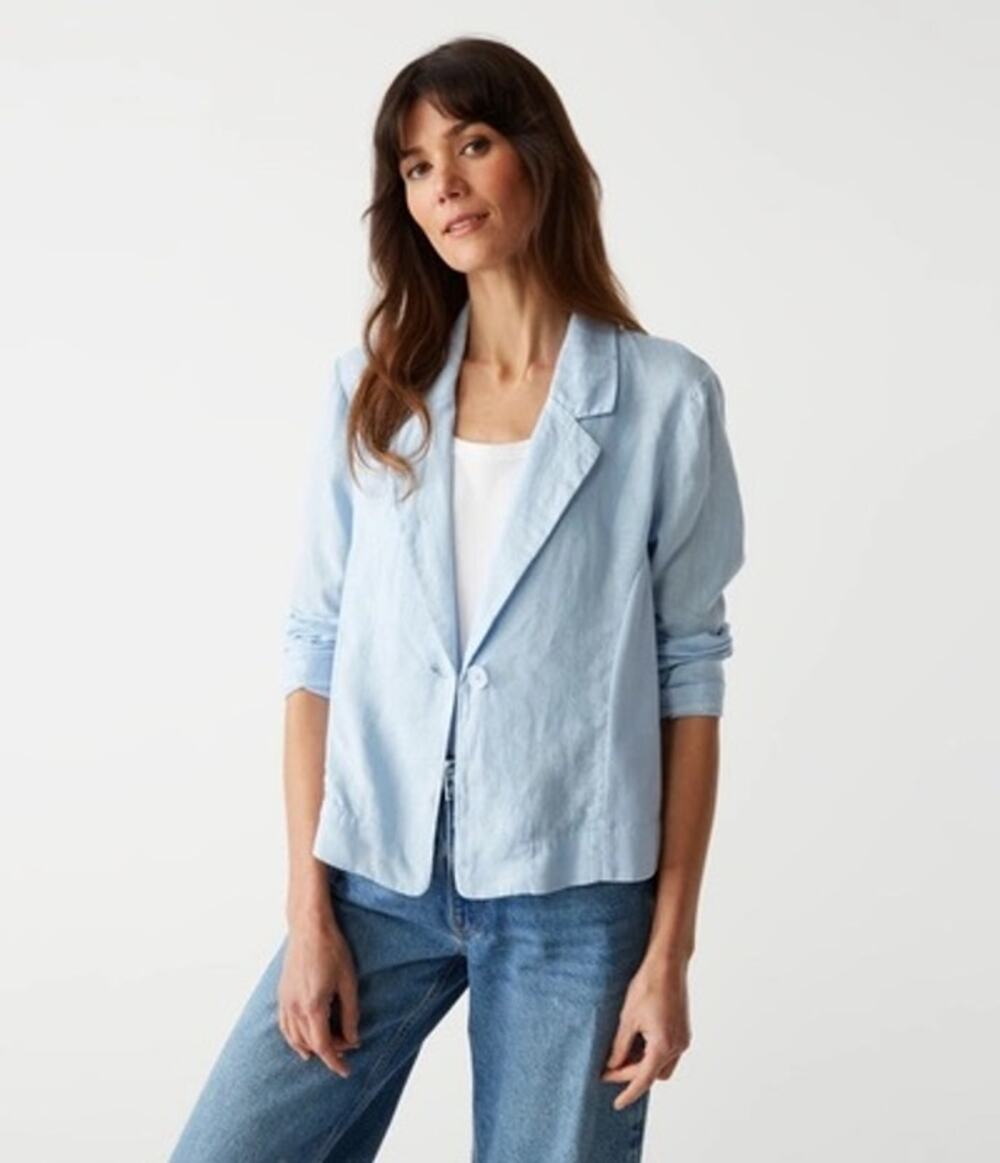 Michael Stars Womens Medium Blue Pearson Linen Blazer Minimalist Nautical Preppy